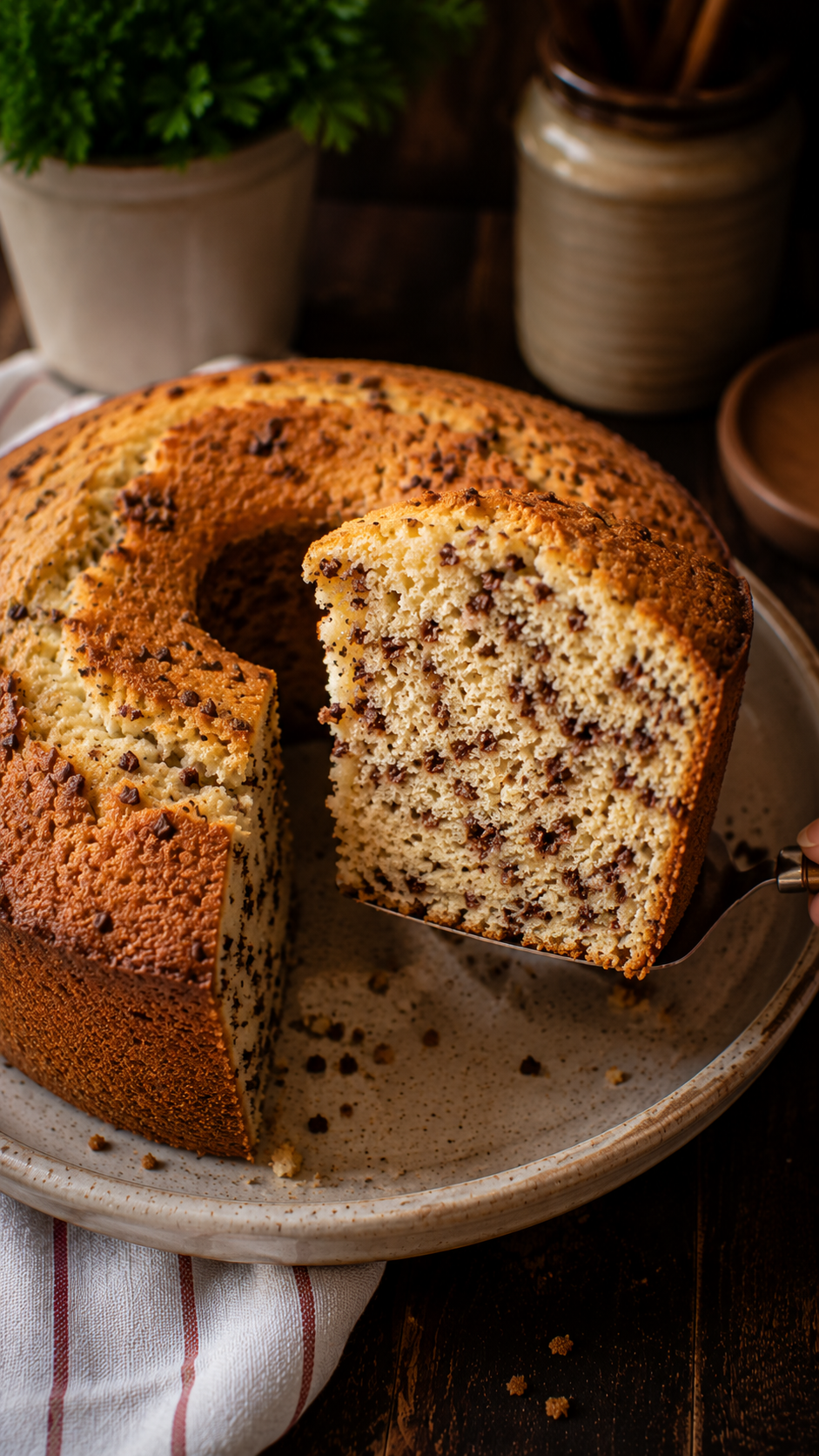 O clássico bolo formigueiro feito na air fryer, fofinho e com chocolate granulado espalhado por toda a massa.