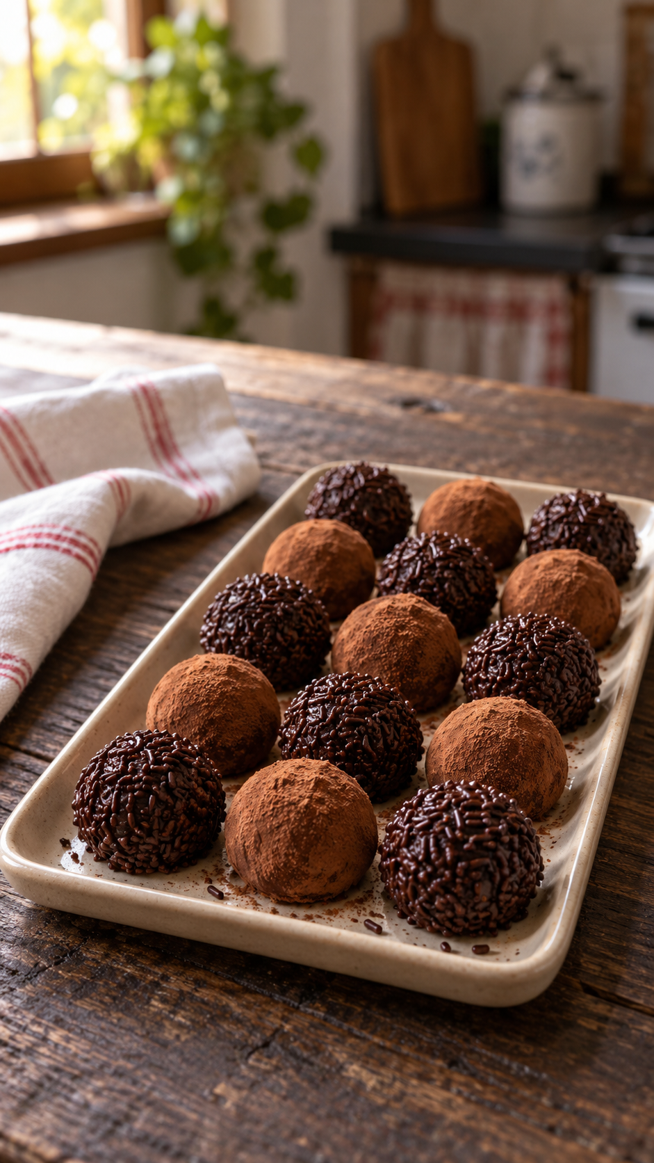 Trufa de chocolate caseira com ganache lisa e cremosa, feita só com creme de leite e chocolate meio amargo. O segredo é aquecer o creme sem deixar ferver.